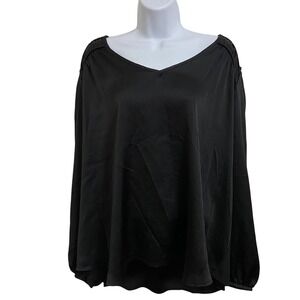 Lane Bryant Classic Black Long‎ Sleeve V Neck Top Romantic Elegant Blouse 22/24